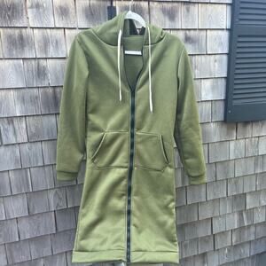 NWOT Long Green Zip-Up Sweater with Hood, Medium